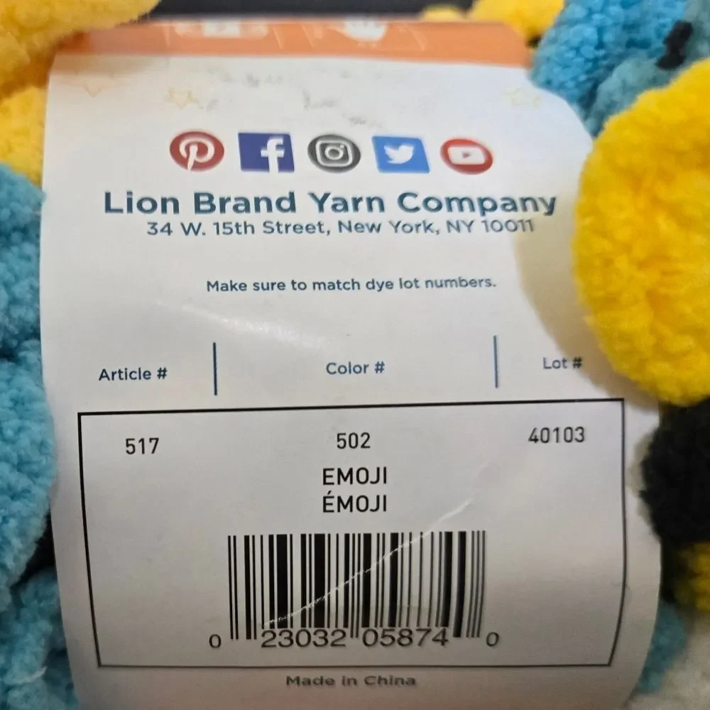 LION BRAND YARNS OFF THE HOOK EMOJI 4 SKEINS 3.5 OZ
